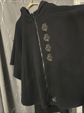 Cloak brand poncho Black Zip-Up Hoodie with Subtle Logo Patch